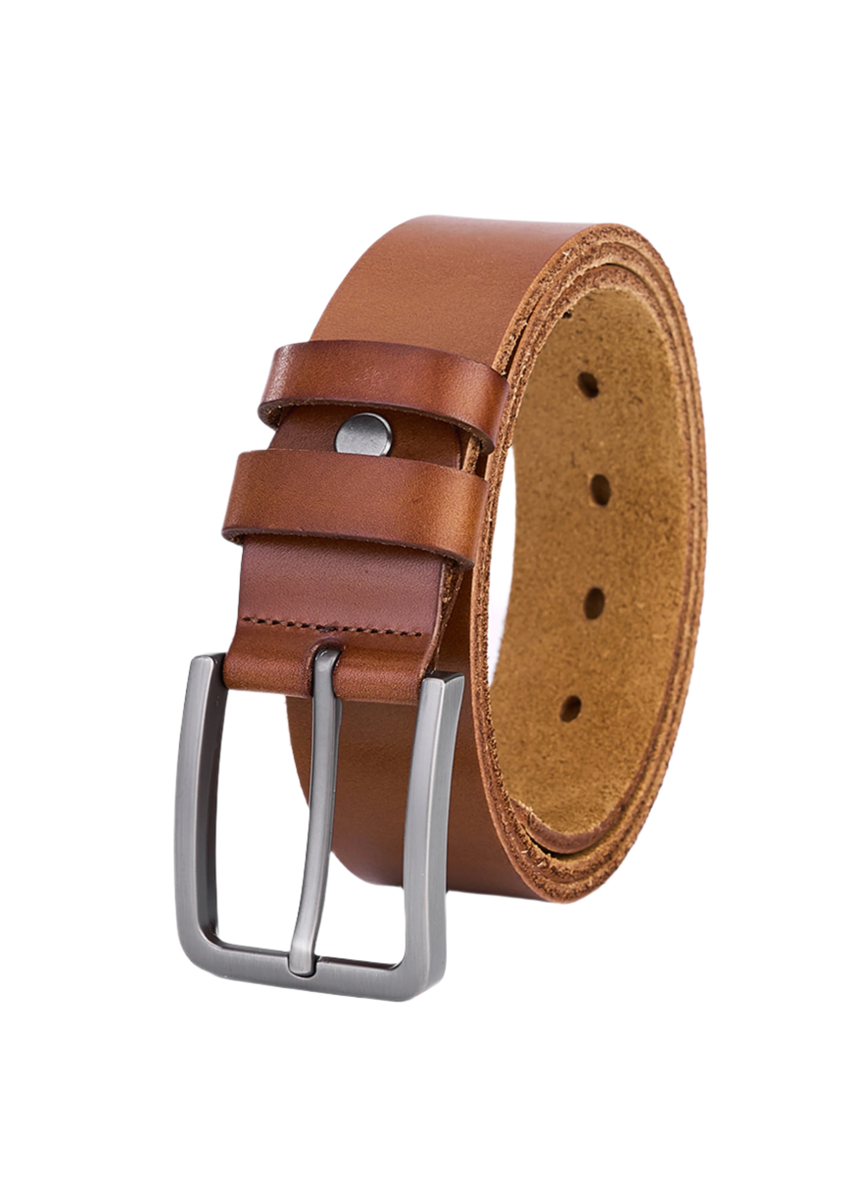 Hoogwaardige Rundleer Riem - Volledig Leer - Cognac - Lederen Broekriem - Ruwe & Duurzame Riemen Heren