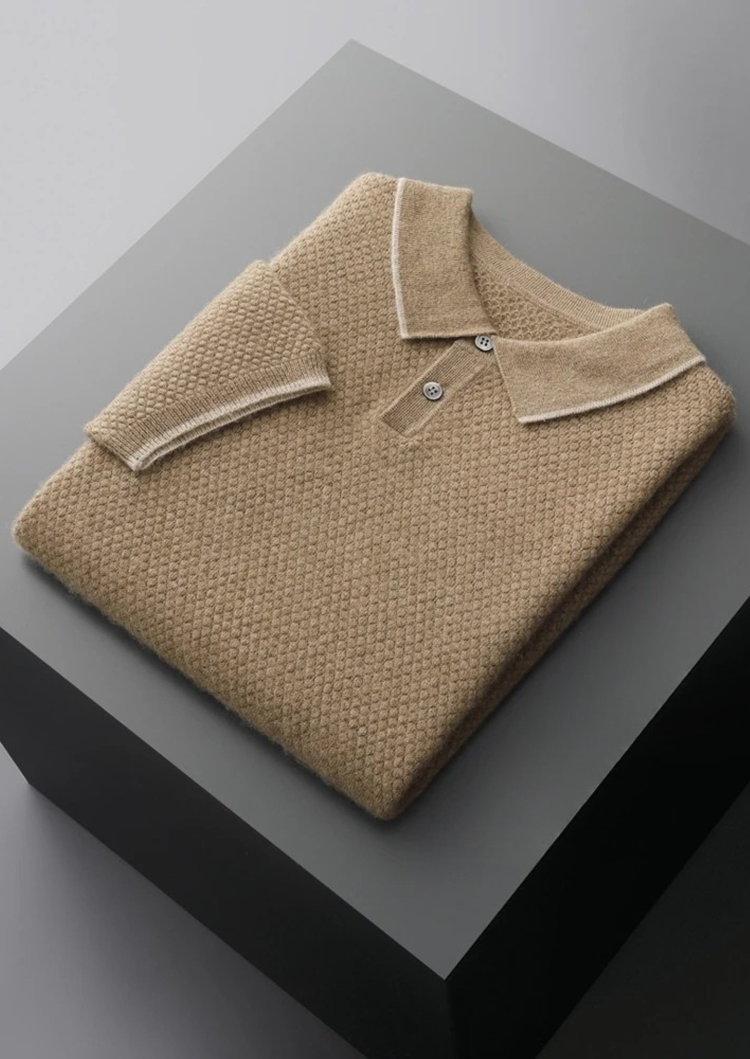 PREMIUM CASHMERE BEIGE TWO-TONE POLO