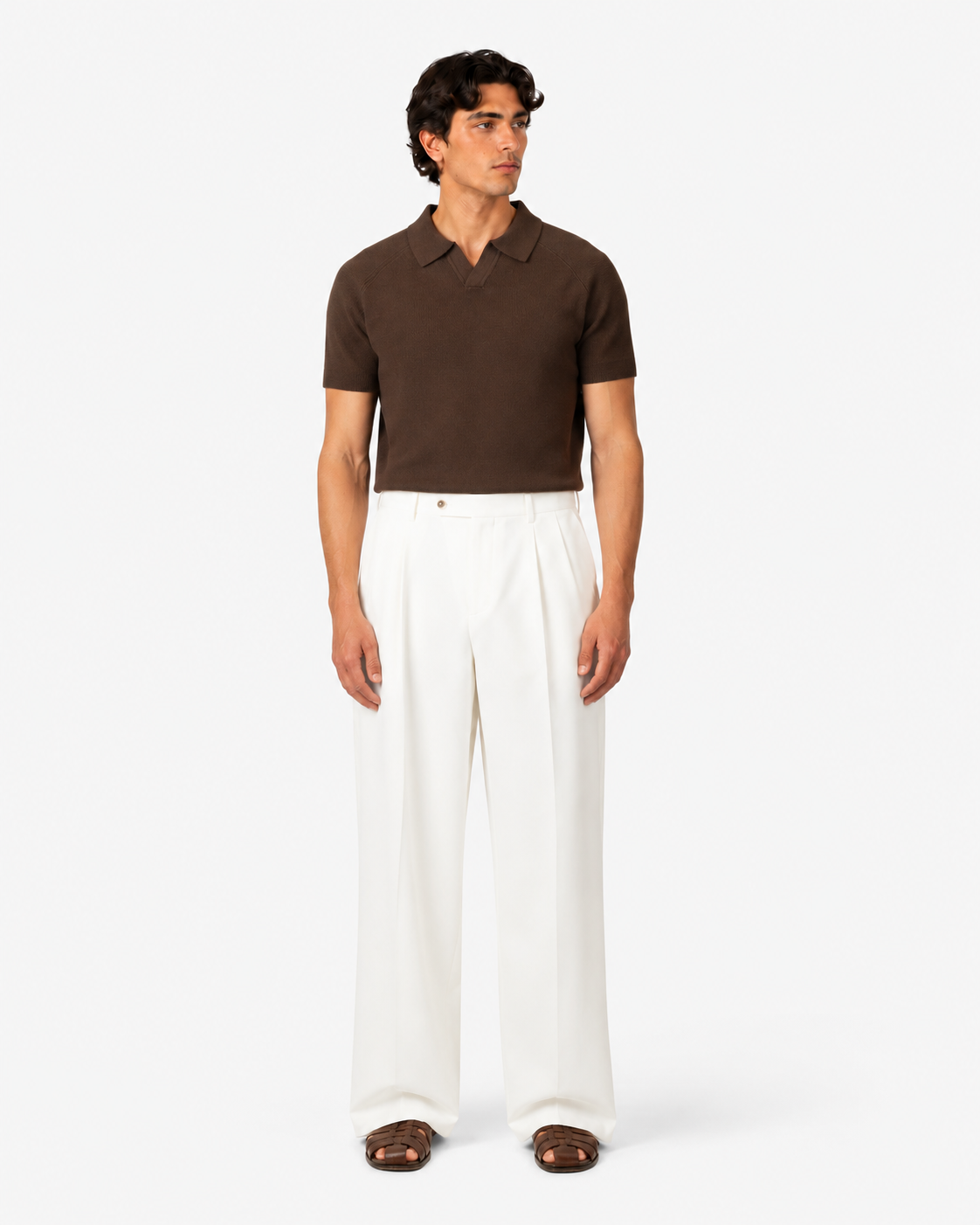 Ambra Pleated Loose-Fit Pants | Ecru