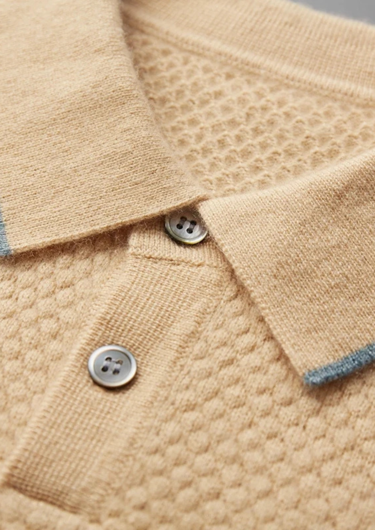 PREMIUM CASHMERE MUSTARD TWO-TONE POLO