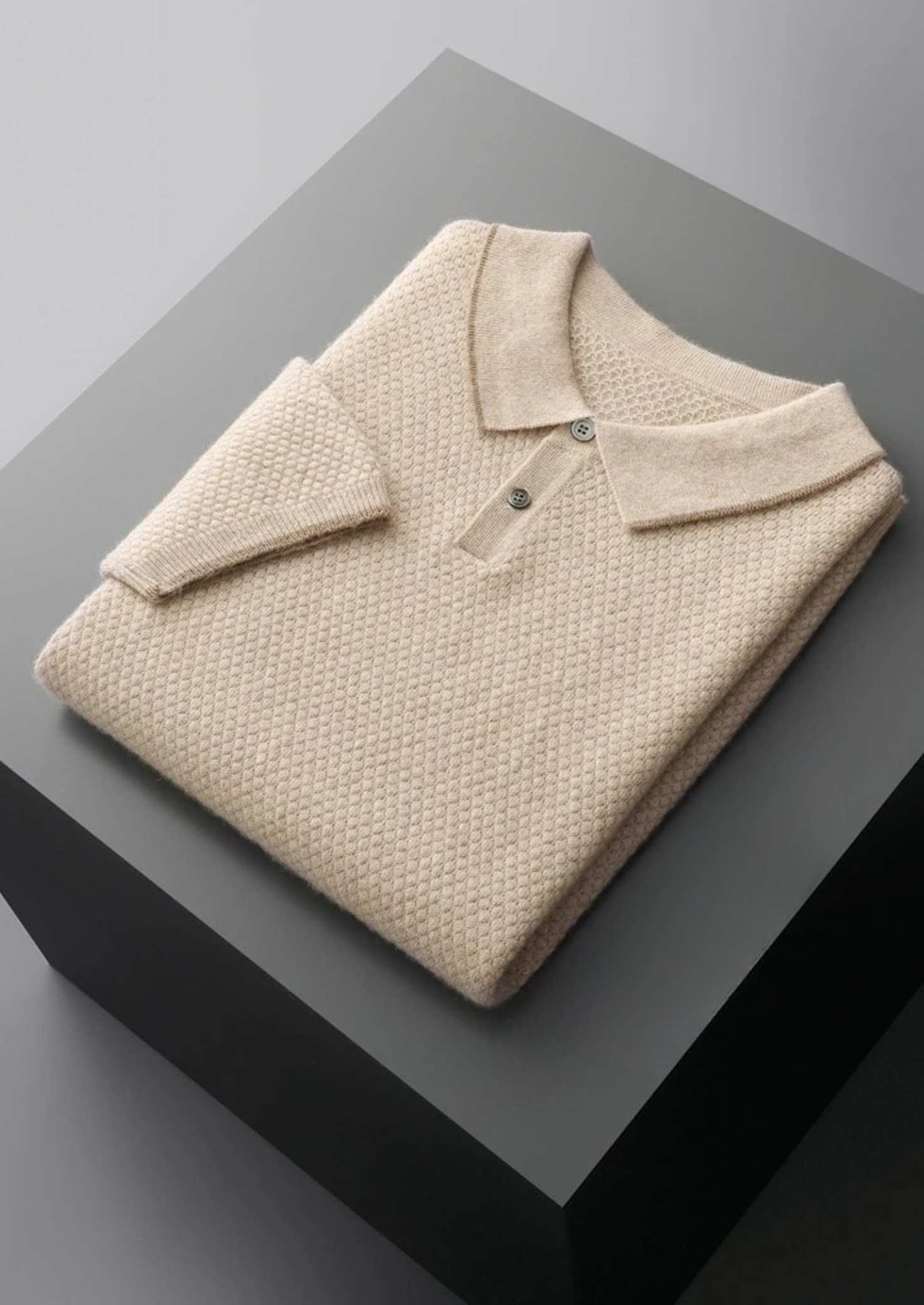 PREMIUM CASHMERE IVORY TWO-TONE POLO