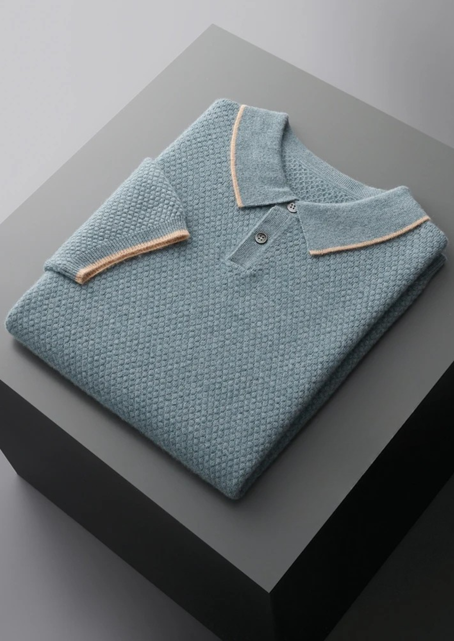 PREMIUM CASHMERE SEA BLUE TWO-TONE POLO