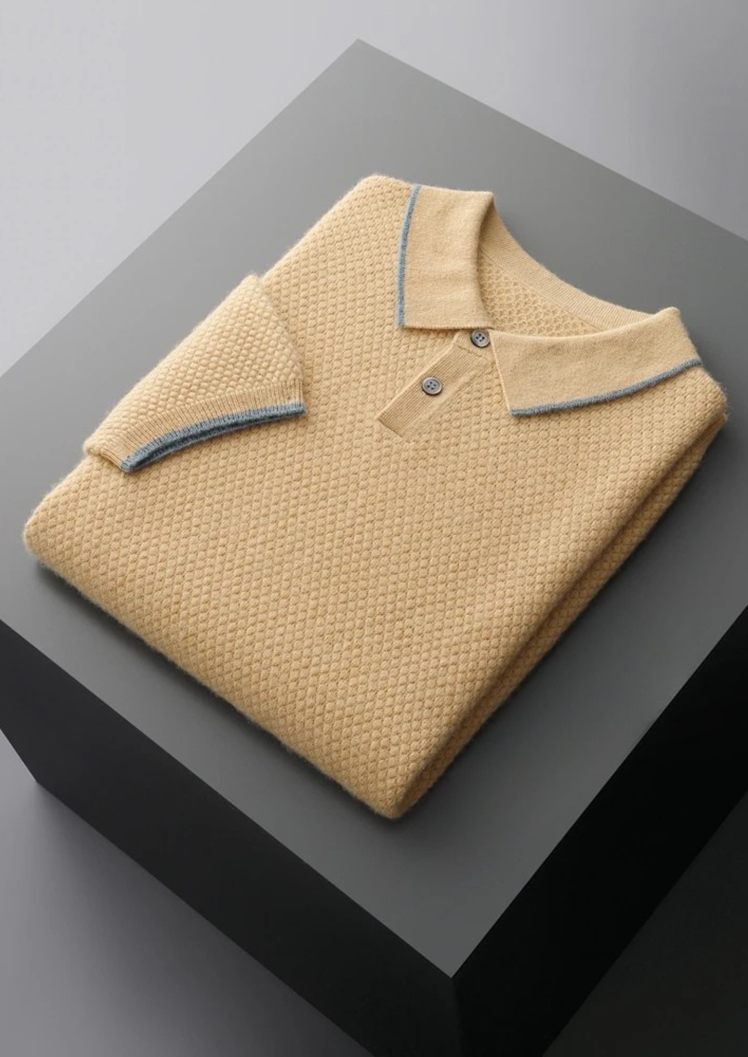 PREMIUM CASHMERE MUSTARD TWO-TONE POLO