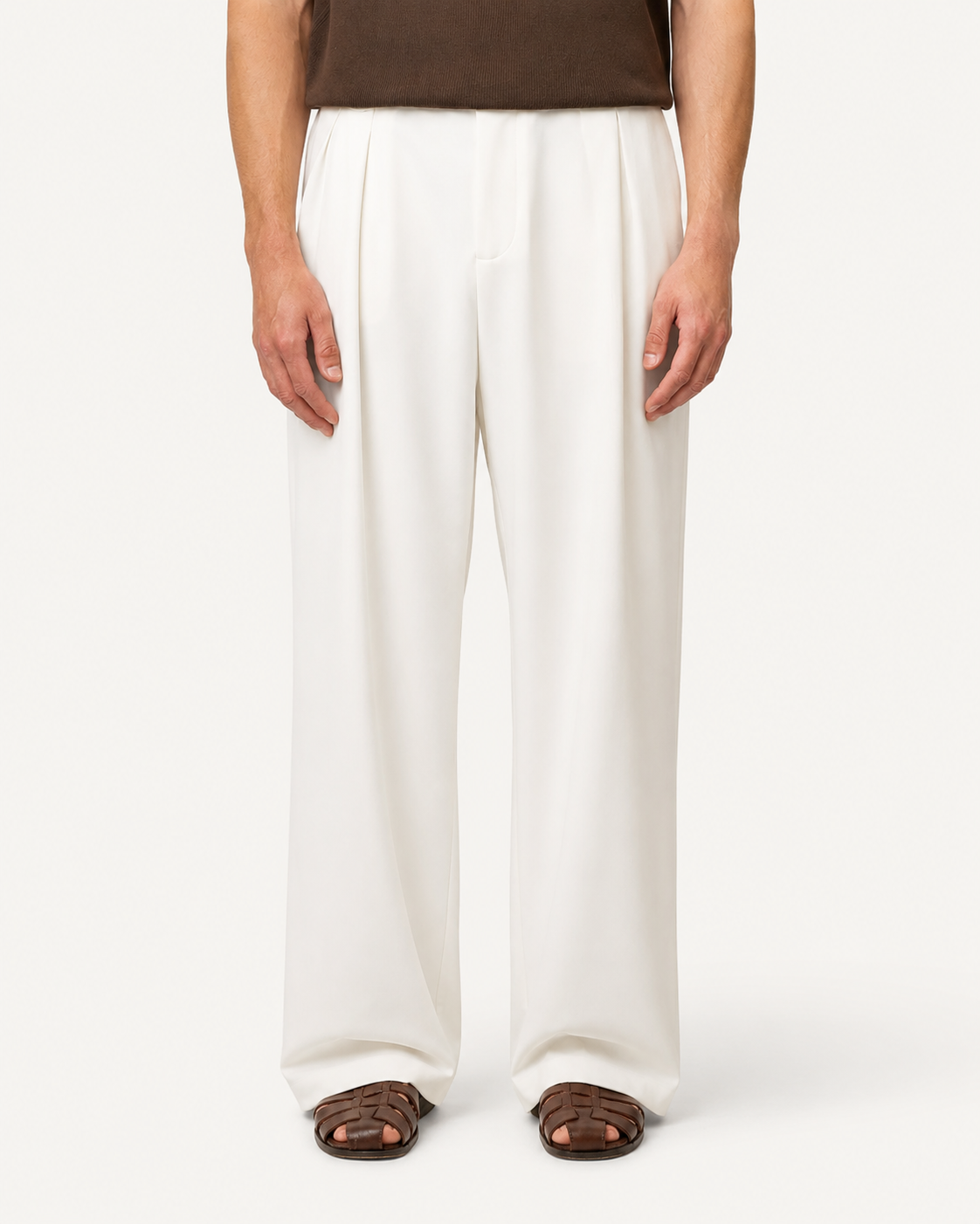 Ambra Pleated Loose-Fit Pants | Ecru