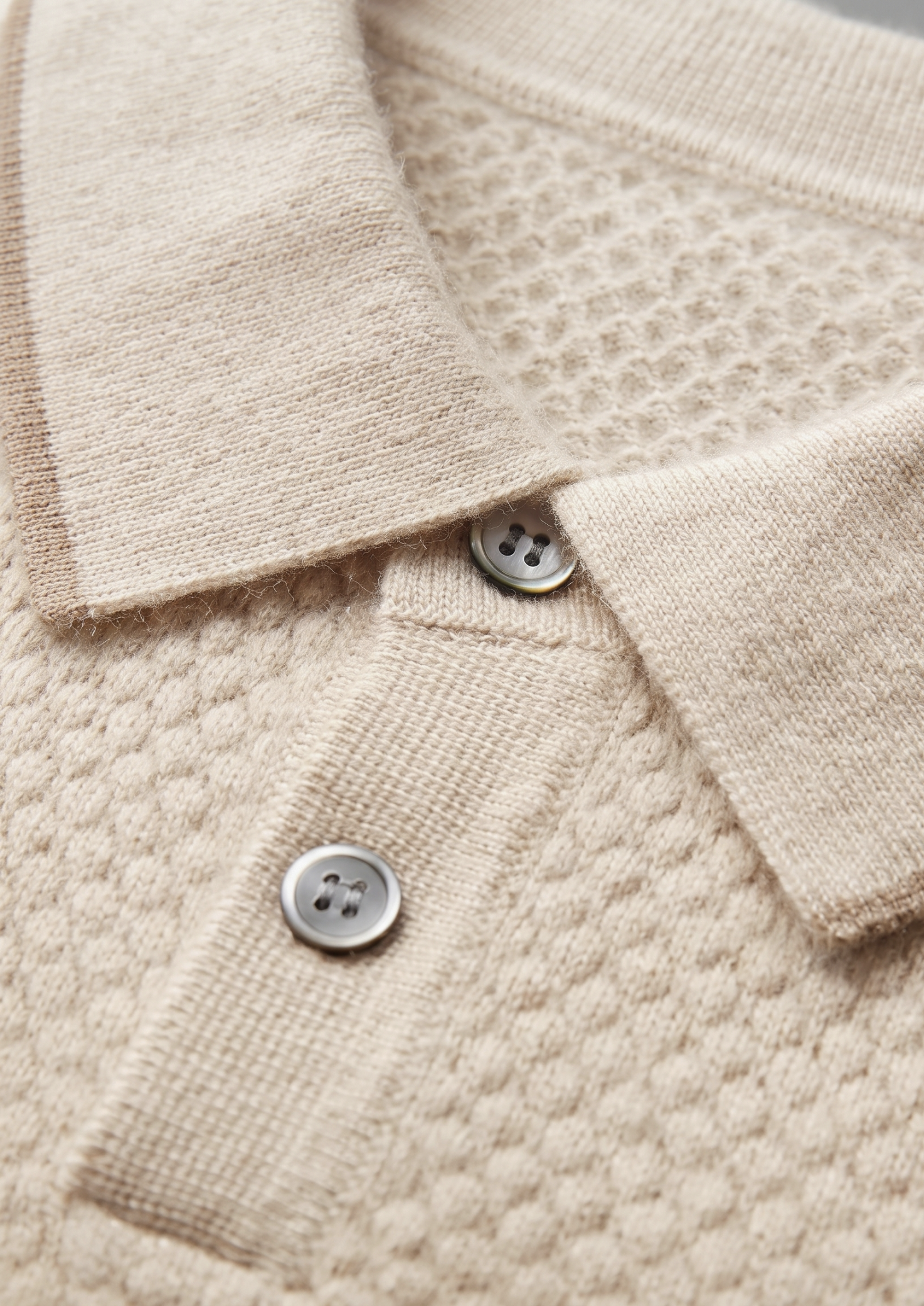 PREMIUM CASHMERE IVORY TWO-TONE POLO